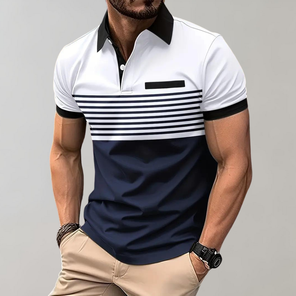 Alfred - Color Block and Stripe Polo Shirt - Casual - High Quality Timeless Style - Everyday Use