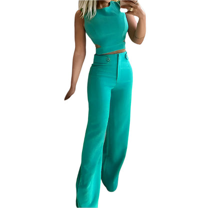 Kessia - Elegant Crop Top and High-Waisted Pants Set for Women