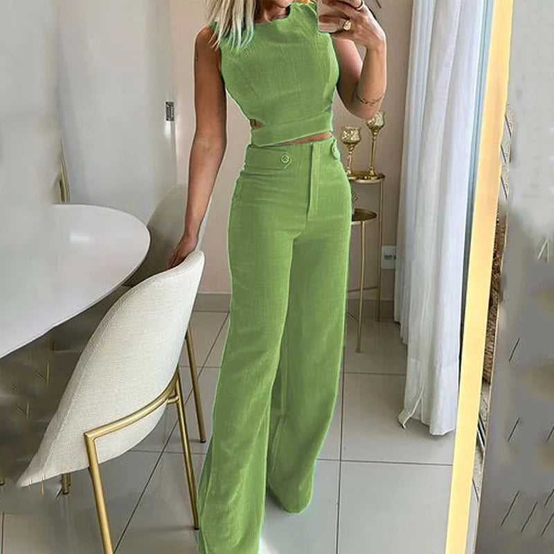 Kessia - Elegant Crop Top and High-Waisted Pants Set for Women