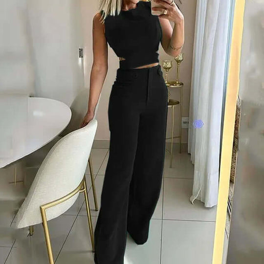 Kessia - Elegant Crop Top and High-Waisted Pants Set for Women