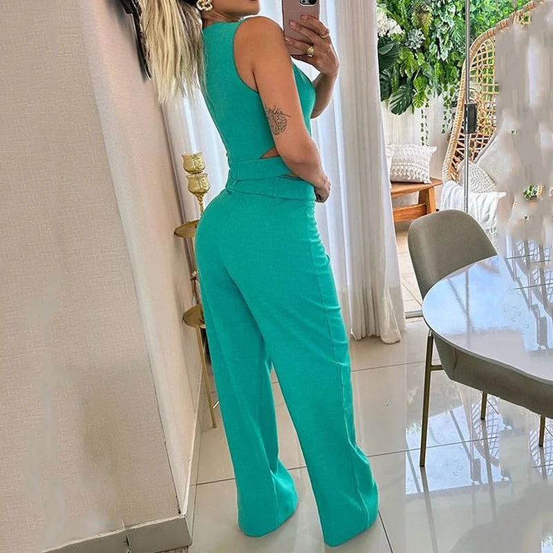 Kessia - Elegant Crop Top and High-Waisted Pants Set for Women