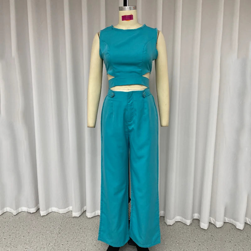 Kessia - Elegant Crop Top and High-Waisted Pants Set for Women