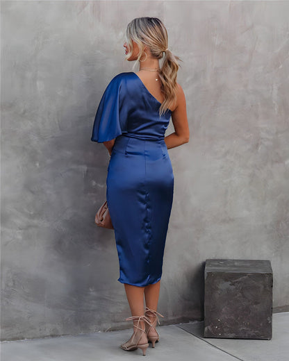 Glenys - Elegant One-Shoulder Midi Dress for Women