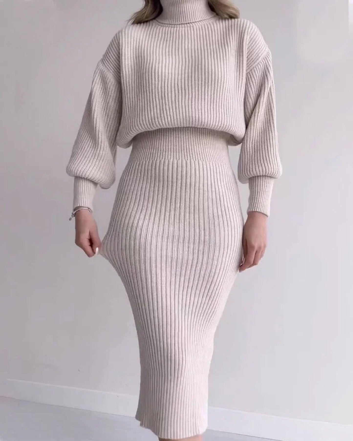 Cleo - Ribbed Sweater Dress - Chic/Elegant - Tailored Fit - Ideal for Fall/Winter