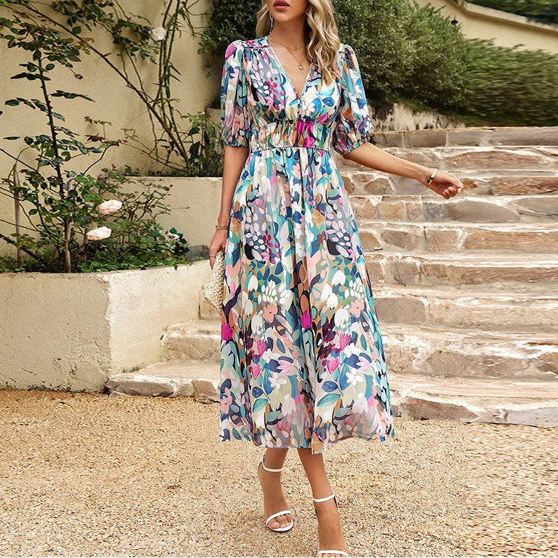 Yaelis - Elegant Printed Midi Dress for Women