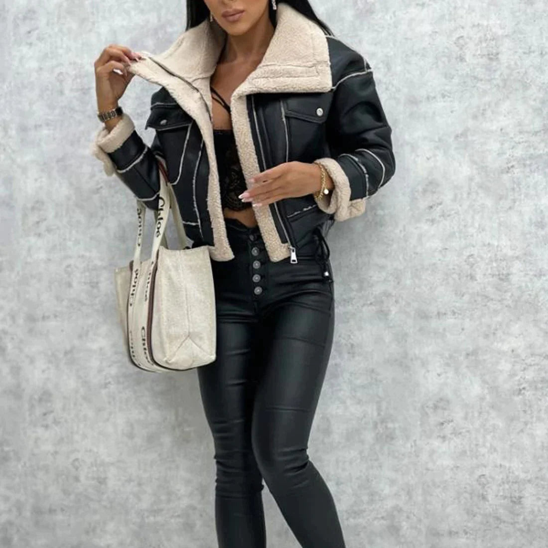 Casual leather jacket womens best sale