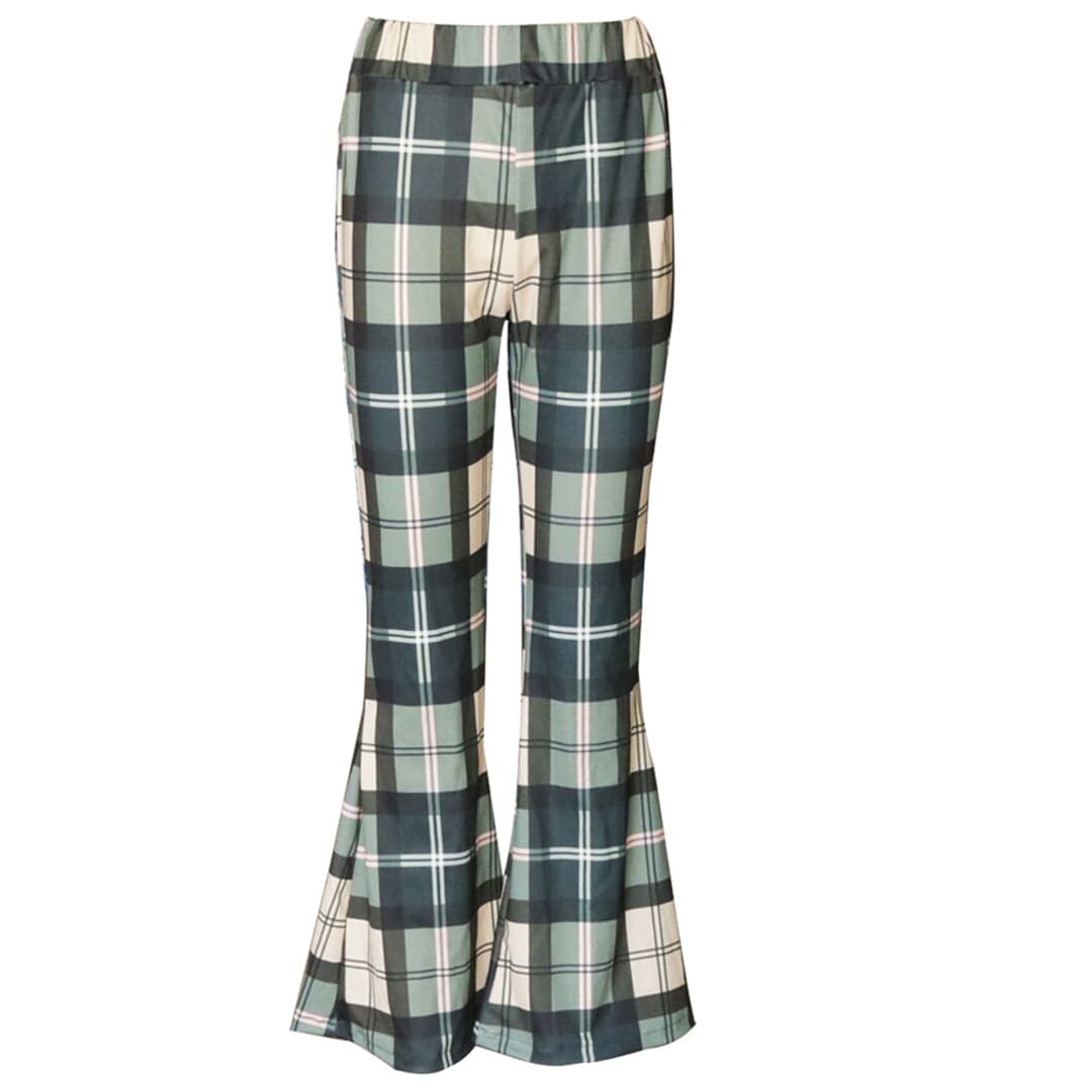 Piey - Women's Checkered Flare Trousers - Chic - High Quality Modern Style - For Daily Wear