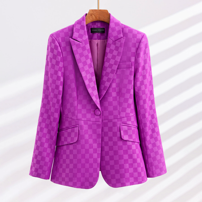 Women's Elegant Solid-color Checked Blazer with Button | Ideal for All Seasons