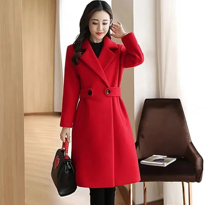 Women's Elegant Winter Coat with Belted Button Closure | Ideal for Autumn/Winter