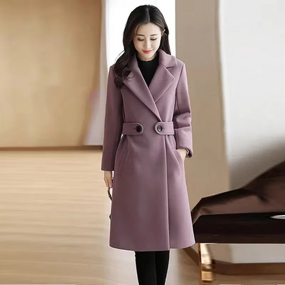 Women's Elegant Winter Coat with Belted Button Closure | Ideal for Autumn/Winter