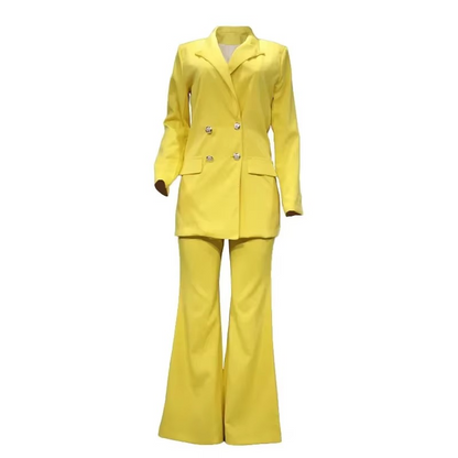 Women's Elegant Buttoned Blazer with Flared Trouser Two-piece Set | Ideal for All Seasons
