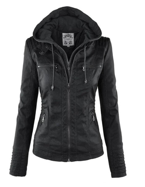 Pleather jacket with hood hotsell