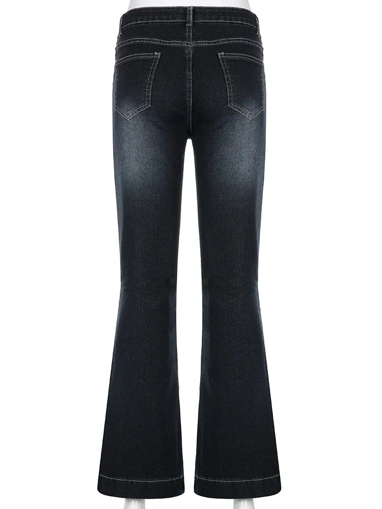 Women's Vintage Low-Waist Dark Wash Flared Jeans  | Perfect for Everyday Wear