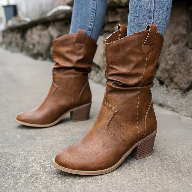 Western Cowboy Faux Leather Ankle Boots with Heel for Women Perfect Oliver Harrison London