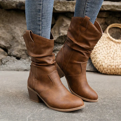 Western Cowboy Faux Leather Ankle Boots with Heel for Women | Perfect for Everyday Wear