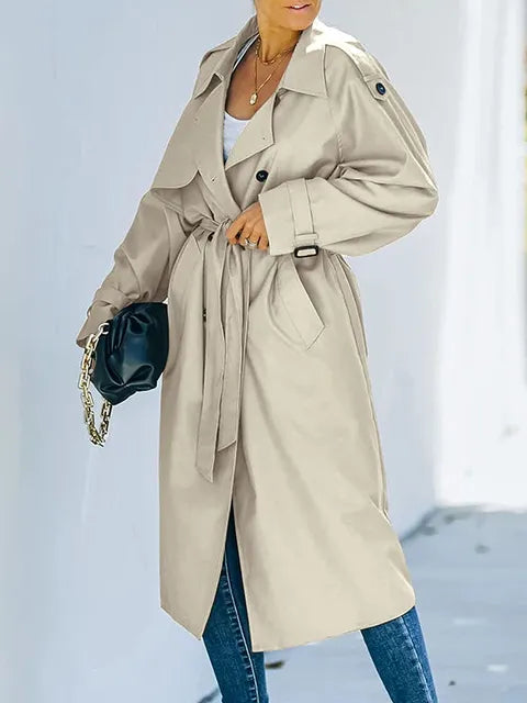 Women's Elegant Vintage Long Trench Coat With Belt | Ideal for Autumn/Winter