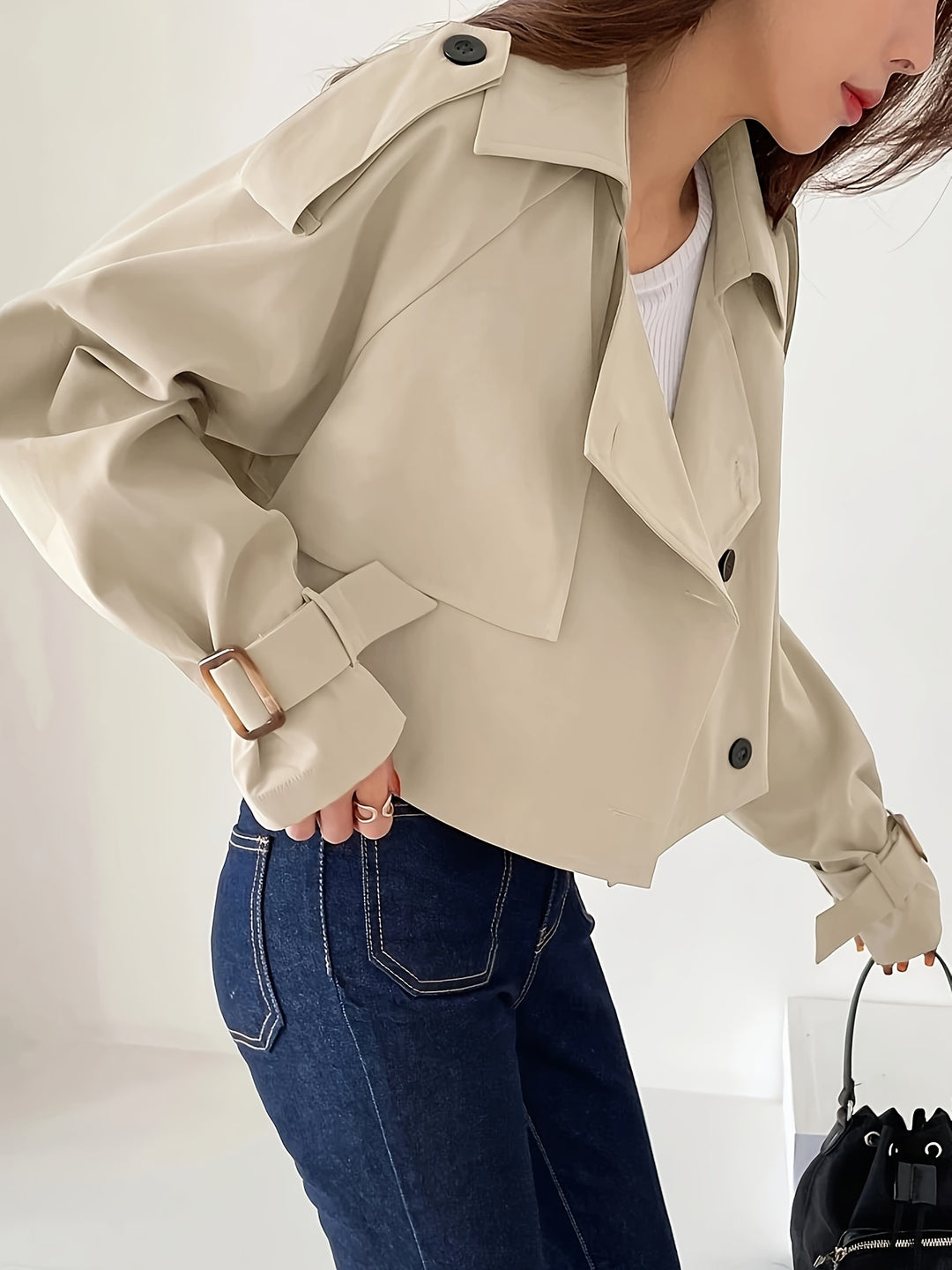 Women's Casual Short Double-Breasted Trench Coat | Ideal for Autumn/Winter