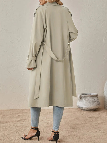 Elegant Long Sleeve Solid Color Trench Coat with Cotton Blend Fabric for Women | Perfect for Everyday Wear