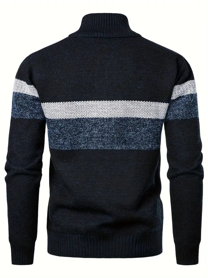 Men's Elegant Navy Blue Zip Jumper with Modern Style | Ideal for Autumn/Winter