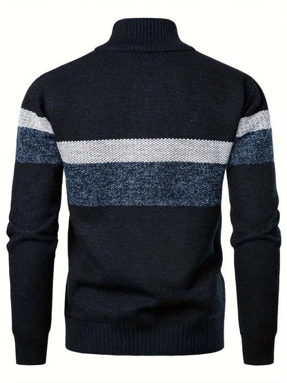 Men's Elegant Navy Blue Zip Jumper with Modern Style | Ideal for Autumn/Winter