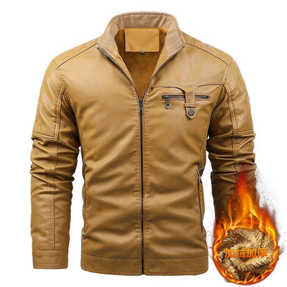 Men's Elegant Fleece Vegan Leather Jacket with Pockets | Ideal for Autumn/Winter