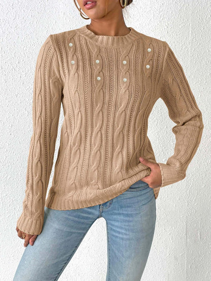 Women's Elegant Braided Knitted Jumper with Beads | Perfect for Autumn/Winter