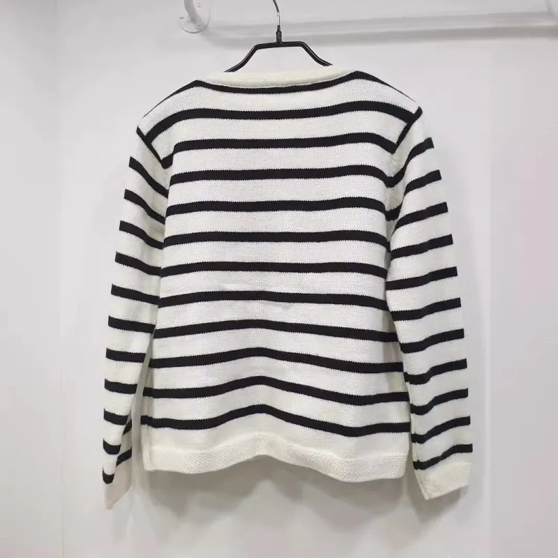 Women's Trendy Black and White Striped Knitwear Vest | Ideal for Autumn/Winter