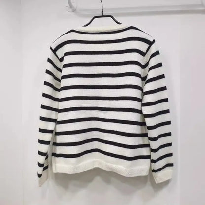 Women's Trendy Black and White Striped Knitwear Vest | Ideal for Autumn/Winter