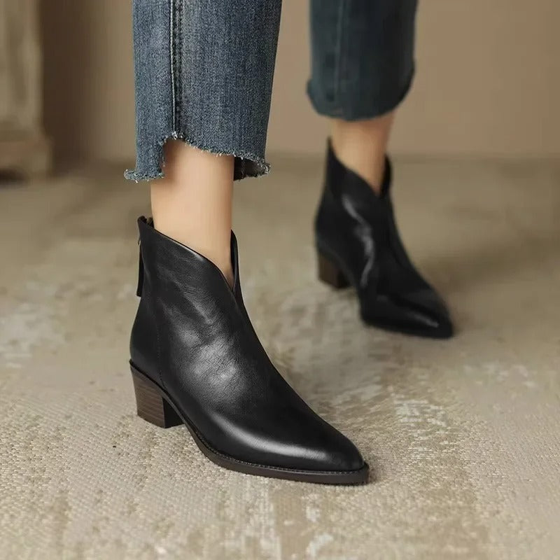 Elegant Retro Vegan Leather Ankle Boots with Heel for Women | Chic & Ideal for Autumn