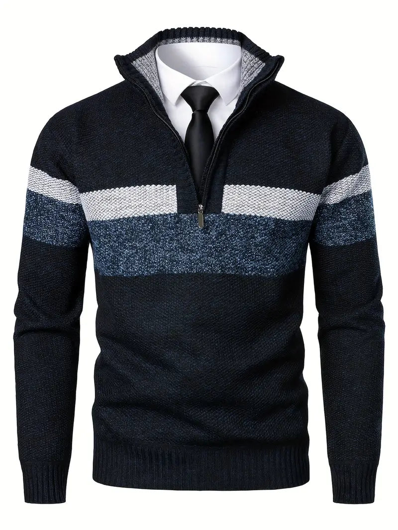 Men's Elegant Navy Blue Zip Jumper with Modern Style | Ideal for Autumn/Winter