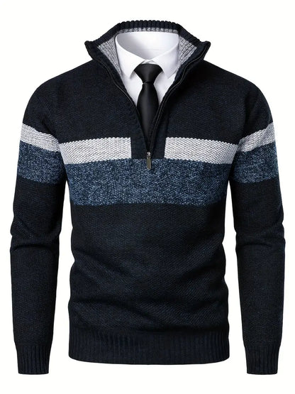 Men's Elegant Navy Blue Zip Jumper with Modern Style | Ideal for Autumn/Winter