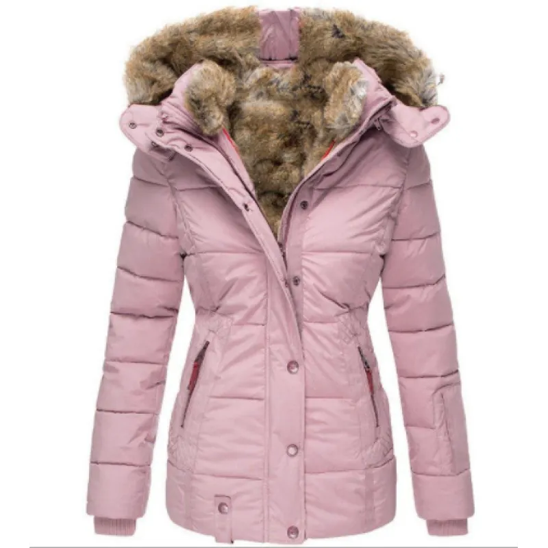 Women's Warm Wool Waterproof Hooded Winter Jacket with Zipper | Perfect for Outdoor Activities