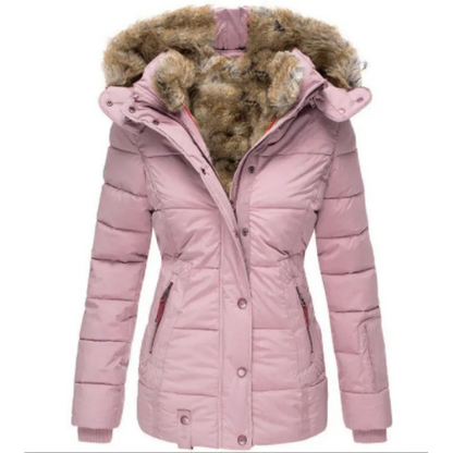 Women's Warm Wool Waterproof Hooded Winter Jacket with Zipper | Perfect for Outdoor Activities