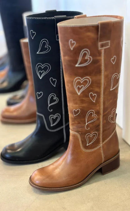 Stylish Knee High Vegan Leather Cowboy Boots with Print for Women | Eco-Friendly Materials