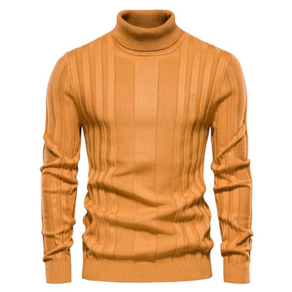 Men's Turtleneck Cashmere Jumper with Vertical Line Pattern | Ideal for Autumn/Winter