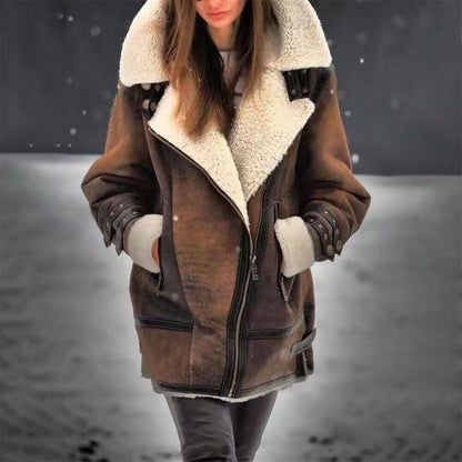 Women's Elegant Warm Suede Winter Coat with Faux Fur | Ideal for Autumn/Winter